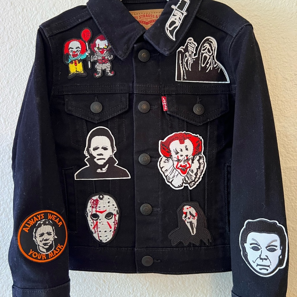 Levi’s Toddler Black Denim Jacket 2T 3T 4T – Custom Horror Halloween Patches NWT